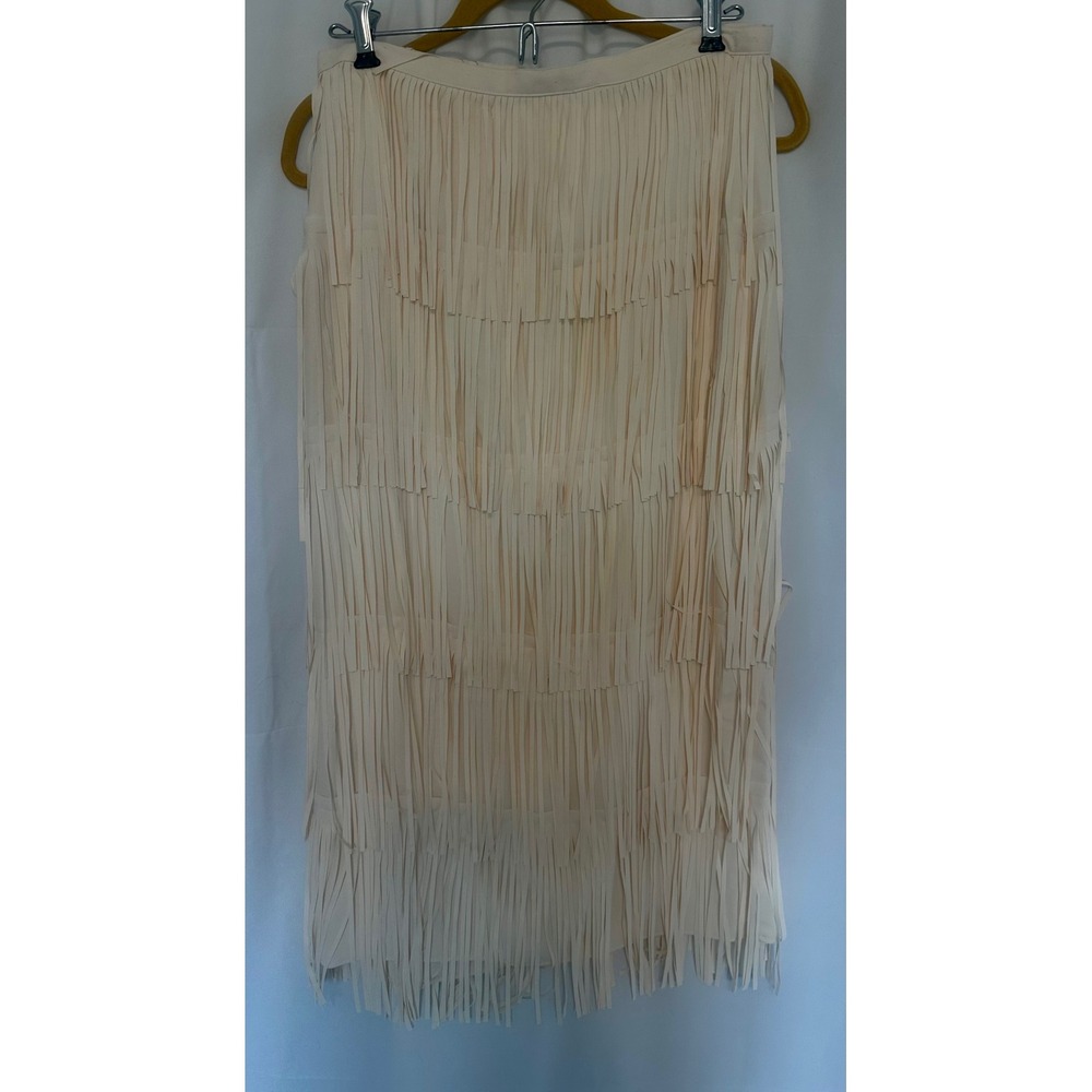 LOFT Tiered Fringe Midi Skirt Ivory Off White Size 2 Boho Party RN140923